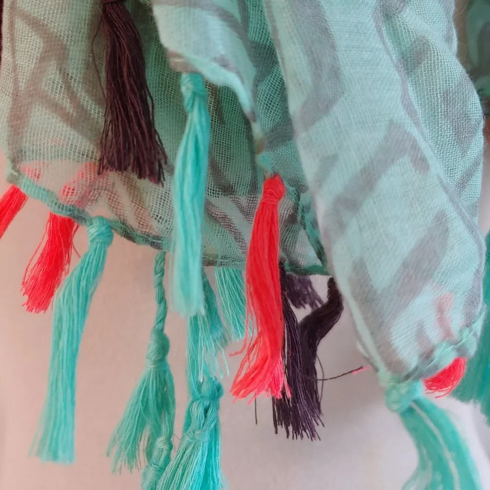 Abstract Mint and Gray Oversized Scarf  | New - Picture 5 of 7